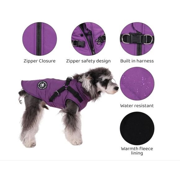 NEW Norbi Dog Parka Coat Fleece Lined Purple Built in Harness 3XL - Picture 4 of 6